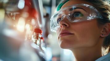 Female scientist working diligently in a laboratory, focusing on precise instruments and research tasks for innovative discoveries photo