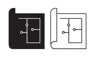 Blueprint or Schematic Silhouette and Line Art Icon vector