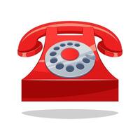 Red retro telephone. Red phone with rotary isolated on white background. vector