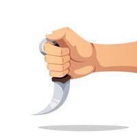 Karambit knife in hand. Hand hold karambit knife isolated on white background. vector