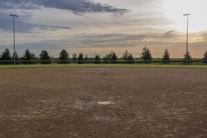 an umpires view from homeplate to second base on a baseball field photo