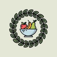 Fruit Bowl with Apple Banana Pear Green Leaf Wreath vector