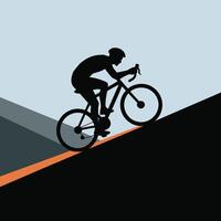Cyclist Silhouette Ascending Hill Black Orange Gray Background vector