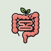 Happy Cartoon Intestine with Green Sprout colon digestive system vector