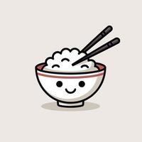 Cute Cartoon Bowl of Rice with Chopsticks image vector