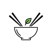 Green Leaf Chopsticks Bowl Line Art Icon image vector