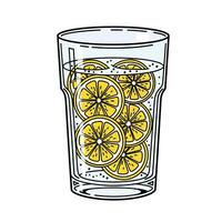 Glass of Water with Lemon Slices Yellow Citrus Drink Illustration vector