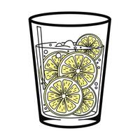 Glass of Sparkling Water Lemon Slices Illustration vector