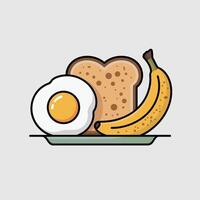 Fried Egg Toast Banana Breakfast Food Illustration 3 vector