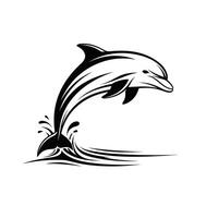 Black and White Dolphin Leaping from Ocean Wave jumping vector