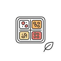 Four Compartment Food Tray with Assorted Snacks and Leaf vector