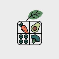 Cartoon Healthy Food Box Carrot Avocado Broccoli Blueberries vector