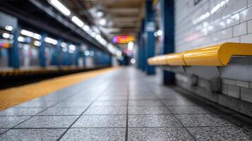 Capture the essence of urban transit with a dynamic view of a subway platform awaiting travelers in the heart of the city photo