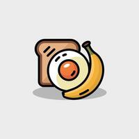 Fried Egg Toast Banana Breakfast Food Illustration 1 vector