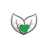 Green Heart nestled within two grey leaves graphic design vector