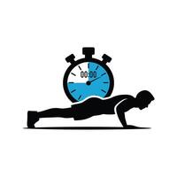 Man Doing Plank Exercise with Stopwatch Timer workout vector