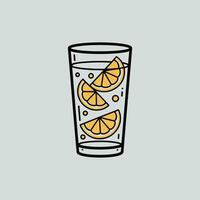 Glass of Water with Lemon Slices Simple Line Art Illustration vector