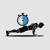 Man Performing Plank Exercise Stopwatch Timer Fitness Workout Silhouette vector