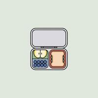 Gray Lunchbox with Apple Slices Sandwich and Blueberries vector