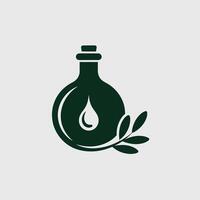 Dark Green Oil Bottle Logo with Olive Branch and Drop vector