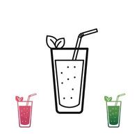 Glass of Smoothie with Straw and Mint Leaves Line Art Illustration vector