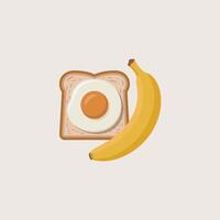 Fried Egg on Toast and Yellow Banana Breakfast Food Illustration vector