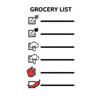 Black White Red Grocery List Template Carrots Broccoli Pepper Chili vector