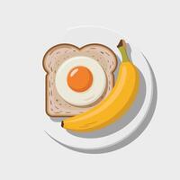 Fried Egg on Toast with Banana Breakfast Plate food vector