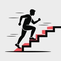 Man Running Up Red and Black Stairs Progress Concept vector