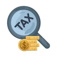 Tax magnifying glass and coins illustration vector