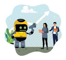 Humanoid robots help office workers increase work productivity. vector