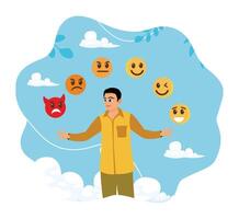 Man develops his emotional intelligence, definition of mood. vector