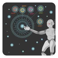 Robot Hand Voice Chats Interacting with Social Icons and Binary Earth. vector