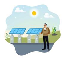 Environmentally friendly and sustainable source of electrical energy with solar panels. vector