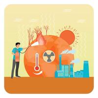 Man Extinguishing Forest Fire with Factory Pollution in Global Warming. vector