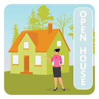 Open House. Professional Realtor Showing a Designed House During an Open House Event. vector