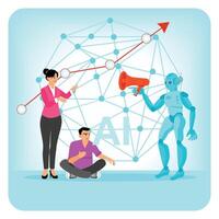 Artificial Intelligence Integration with Human Interaction and Data Network Visualization. vector