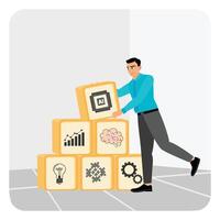 Businessman Arranging AI Wood Blocks to Embracing AI Technology. vector