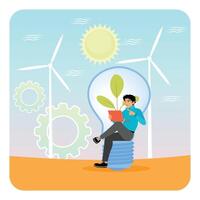Renewable Energy Transition. Sustainable Energy Concept with Technology and Renewable Sources. vector