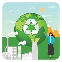 Choosing Renewable Resources. Green Globe with Recycle Arrows and Industrial Sustainability. vector