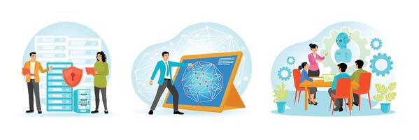 Data security and analysis teamwork illustration vector