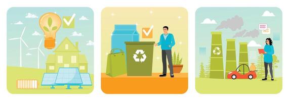 Sustainable energy and recycling practices illustration vector