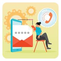 Get in Touch. Woman Communicating Digitally Through Email Interface and Mobile Technology. vector