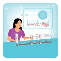 Conduct Laser Experiment. Scientist Conducting Experiment with Laser in Laboratory. vector