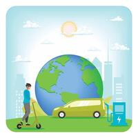 Change Climate Scenes. Using Sustainable and Environmentally Friendly Transportation. vector