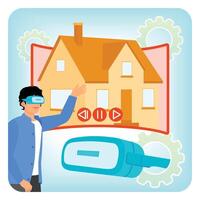 Real Estate Virtual Tour. Person Using VR Technology for Property Visualization in Virtual Reality. vector