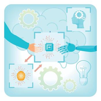 humano y robótico colaboración en artificial inteligencia tecnología. vector