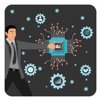Visionary Point to AI Letter Icon Symbolizing Strategic Utilization of AI in Global Business. vector