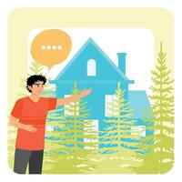 Real Estate Agent Shows a New Home for Sale or Rent. vector