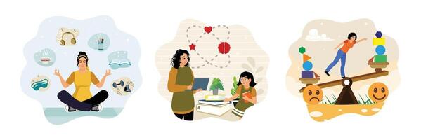 Mindfulness and education illustrations vector